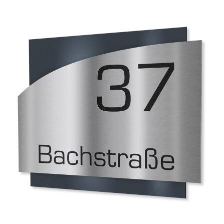 Metzler Edelstahl Hausnummernschild mit Straße | Anthrazit RAL 7016 | Falko 2
