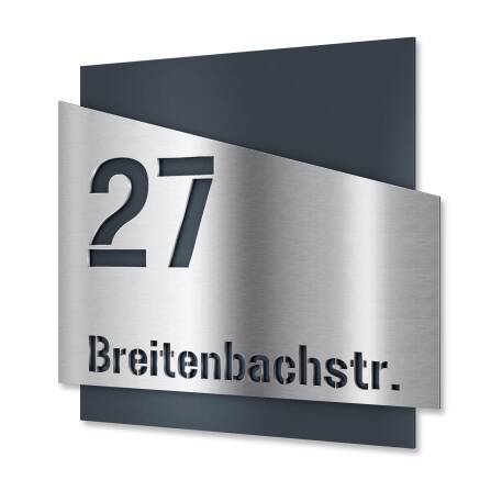 Metzler Edelstahl Hausnummernschild mit Straße |...