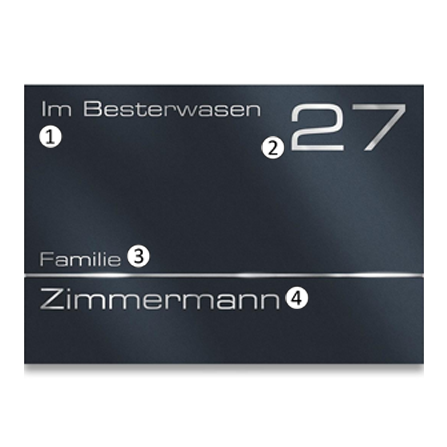 Targa numero civico Metzler con incisione del nome in acciaio inox | 16 x 11 cm | Bianco traffico RAL 9016