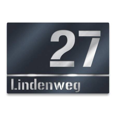 Hausnummernschild mit Straßennamen aus Edelstahl |...