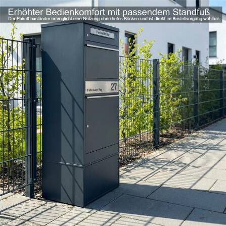 Metzler Paketbox mit Briefkasten | personalisiert mit Gravur | Edelstahl-Namensschild | mit Briefeinwurf | Anthrazit | Bispo 2