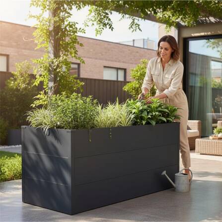 Metzler Hochbeet L für den Garten | Pulverbeschichtet Anthrazitgrau | 150 x 75 x 77 cm