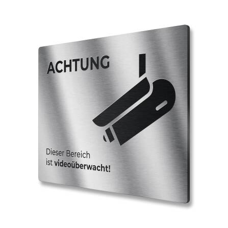 Hinweisschild aus Edelstahl - Dieser Bereich ist videoüberwacht | Edelstahl gebürstet