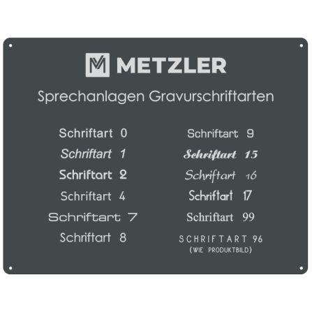 Metzler Sprechanlagen Gravurschriftarten