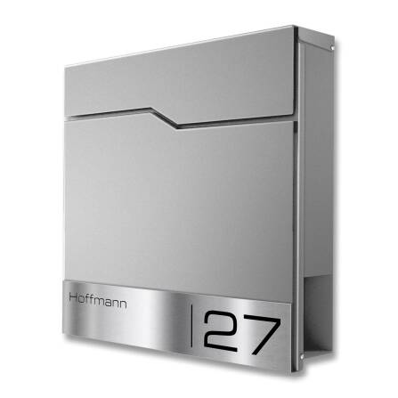 Metzler Briefkasten mit Edelstahl-Namensschild | RAL 9007 Graualuminium | Enno