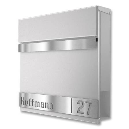 Metzler Briefkasten mit personalisierbarer Blende aus Edelstahl | RAL 9007 Graualuminium | Gustav