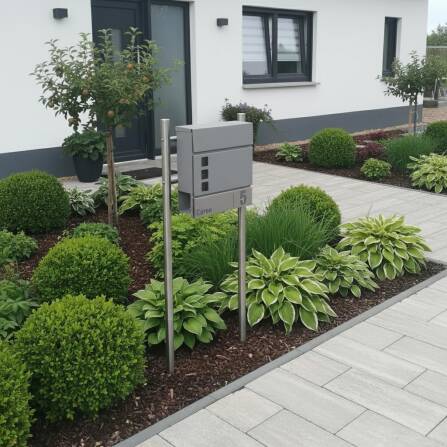 Metzler Briefkasten mit personalisierter Edelstahlblende und Sichtfenstern | RAL 9007 Graualuminium | Svena