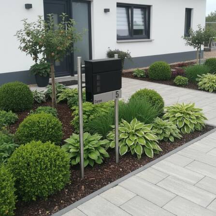 Metzler Briefkasten mit personalisierter Edelstahlblende und Sichtfenstern | RAL 9005 Tiefschwarz | Svena