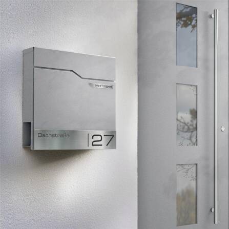 Metzler Boîte aux Lettres avec Plaque de Nom en Acier Inoxydable | RAL 9007 Aluminium Gris | Thobe