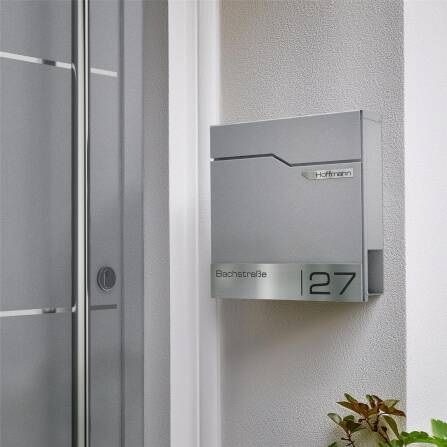 Metzler Boîte aux Lettres avec Plaque de Nom en Acier Inoxydable | RAL 9007 Aluminium Gris | Thobe