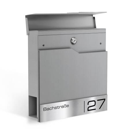 Metzler Boîte aux Lettres avec Plaque de Nom en Acier Inoxydable | RAL 9007 Aluminium Gris | Thobe