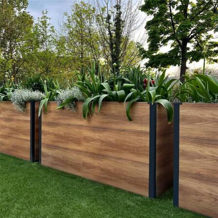 Metzler Hochbeet L für den Garten in Holzoptik + anthrazitgrau pulverbeschichtet | 150 x 75 x 77 cm