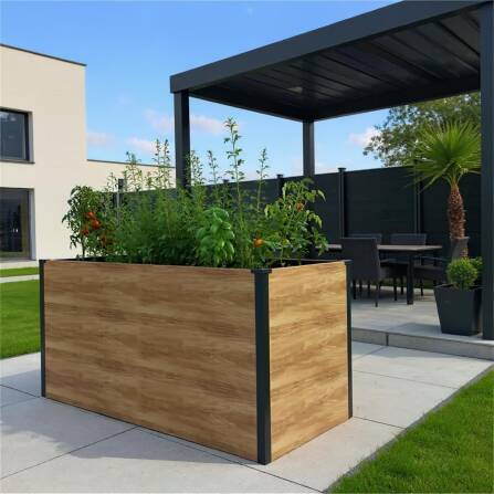 Metzler Hochbeet L für den Garten in Holzoptik + anthrazitgrau pulverbeschichtet | 150 x 75 x 77 cm