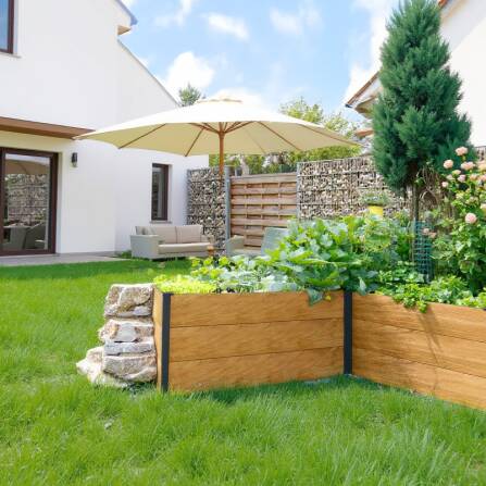 Metzler Hochbeet L für den Garten in Holzoptik + anthrazitgrau pulverbeschichtet | 150 x 75 x 77 cm