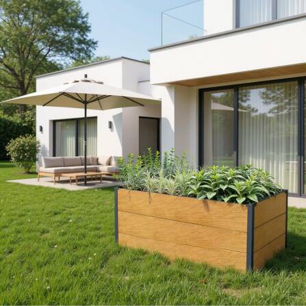 Metzler Hochbeet L für den Garten in Holzoptik + anthrazitgrau pulverbeschichtet | 150 x 75 x 77 cm