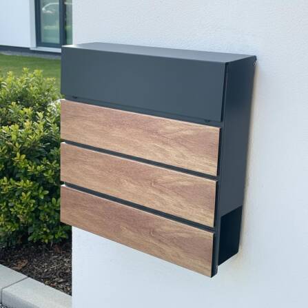 Metzler Briefkasten Anthrazitgrau + Holzoptik Eiche | Anton