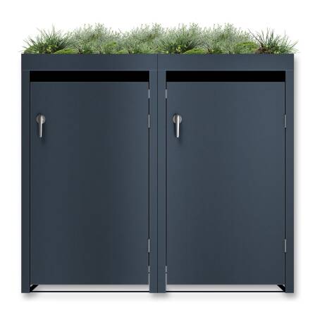 Metzler Cache-poubelles avec Toit Végétal | Deux Portes | Massif & inoxydable | 240l | RAL7016 Gris Anthracite