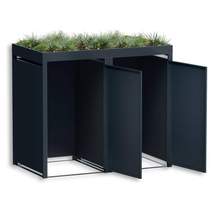 Metzler Cache-poubelles avec Toit Végétal | Deux Portes | Massif & inoxydable | 240l | RAL7016 Gris Anthracite