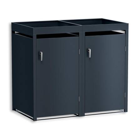 Metzler Cache-poubelles avec Toit Végétal | Deux Portes | Massif & inoxydable | 240l | RAL7016 Gris Anthracite