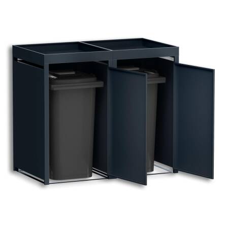 Metzler Cache-poubelles avec Toit Végétal | Deux Portes | Massif & inoxydable | 240l | RAL7016 Gris Anthracite