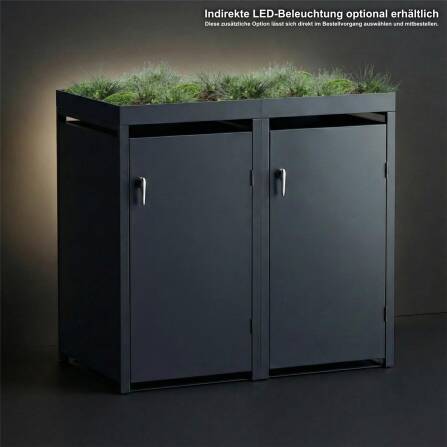 Metzler Cache-poubelles avec Toit Végétal | Deux Portes | Massif & inoxydable | 240l | RAL7016 Gris Anthracite