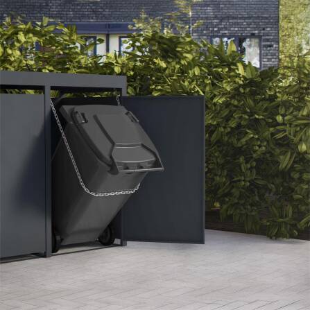 Metzler Mülltonnenbox mit Pflanzdach | 3er | 240l | Anthrazit RAL 7016 | aus Stahl | rostfrei & massiv | Türgriff mit Schloss