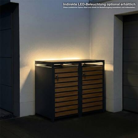 Metzler Contenitore per Bidoni della Spazzatura | 2 pezzi | 240l | con Aspetto del Legno | Antracite RAL 7016 | in Acciaio | Inossidabile & Massiccio | Maniglia Porta con Serratura