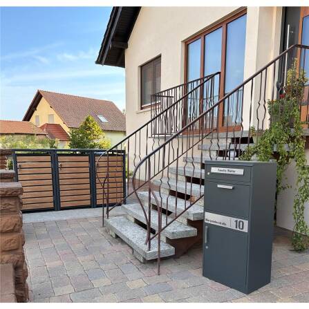 Metzler Mülltonnenbox | 3er | 240l | in Holzoptik | Anthrazit RAL 7016 | aus Stahl | rostfrei & massiv | Türgriff mit Schloss