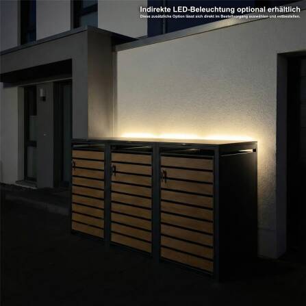 Metzler Mülltonnenbox | 3er | 240l | in Holzoptik | Anthrazit RAL 7016 | aus Stahl | rostfrei & massiv | Türgriff mit Schloss