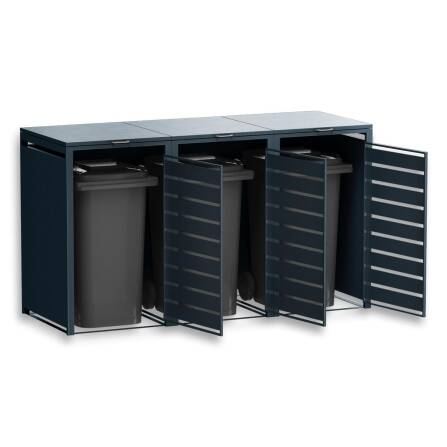 Metzler Mülltonnenbox | 3er | 240l | in Holzoptik | Anthrazit RAL 7016 | aus Stahl | rostfrei & massiv | Türgriff mit Schloss