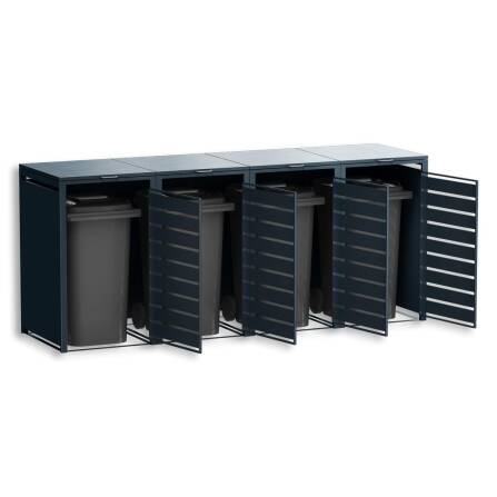 Metzler Mülltonnenbox | 4er | 240l | in Holzoptik | Anthrazit RAL 7016 | aus Stahl | rostfrei & massiv | Türgriff mit Schloss