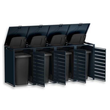 Metzler Mülltonnenbox | 4er | 240l | in Holzoptik | Anthrazit RAL 7016 | aus Stahl | rostfrei & massiv | Türgriff mit Schloss