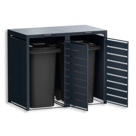 Metzler Mülltonnenbox | 2er | 240l | Anthrazit RAL 7016 | aus Stahl | mit Sichtstreifen | rostfrei & massiv | Türgriff mit Schloss