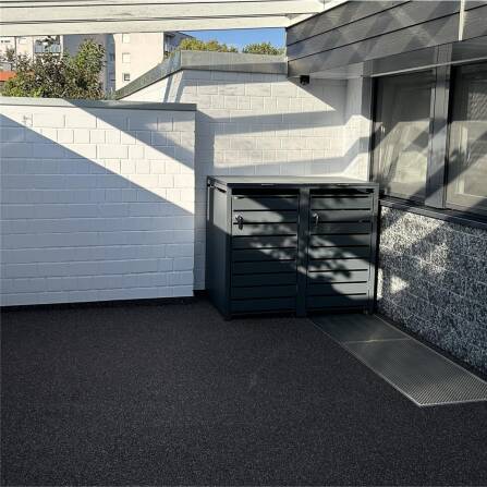 Metzler Mülltonnenbox | 2er | 240l | Anthrazit RAL 7016 | aus Stahl | mit Sichtstreifen | rostfrei & massiv | Türgriff mit Schloss