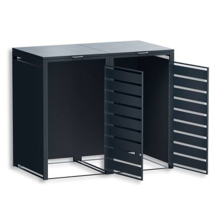 Metzler Mülltonnenbox | 2er | 240l | Anthrazit RAL 7016 | aus Stahl | mit Sichtstreifen | rostfrei & massiv | Türgriff mit Schloss