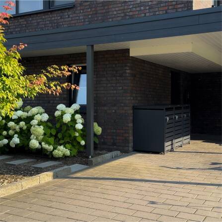 Metzler Mülltonnenbox | 3er | 240l | Anthrazit RAL 7016 | aus Stahl | mit Sichtstreifen | rostfrei & massiv | Türgriff mit Schloss