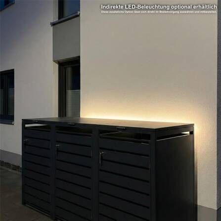 Metzler Mülltonnenbox | 3er | 240l | Anthrazit RAL 7016 | aus Stahl | mit Sichtstreifen | rostfrei & massiv | Türgriff mit Schloss