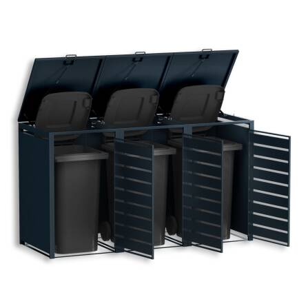 Metzler Mülltonnenbox | 3er | 240l | Anthrazit RAL 7016 | aus Stahl | mit Sichtstreifen | rostfrei & massiv | Türgriff mit Schloss