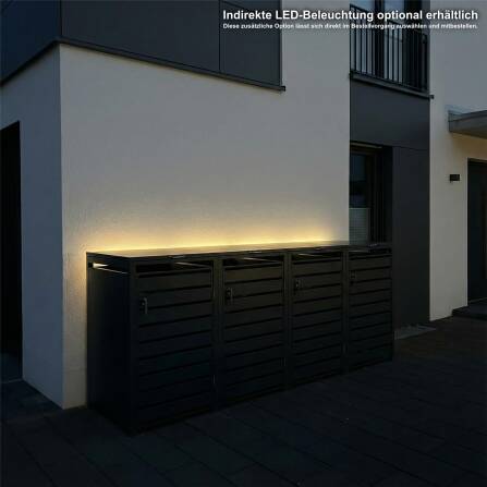 Metzler Mülltonnenbox | 4er | 240l | Anthrazit RAL 7016 | aus Stahl | mit Sichtstreifen | rostfrei & massiv | Türgriff mit Schloss