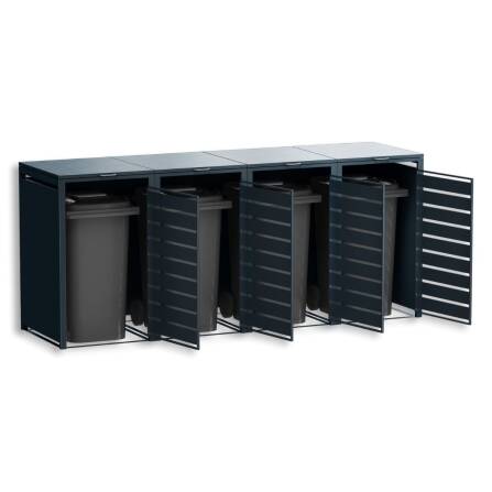 Metzler Mülltonnenbox | 4er | 240l | Anthrazit RAL 7016 | aus Stahl | mit Sichtstreifen | rostfrei & massiv | Türgriff mit Schloss