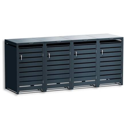 Metzler Mülltonnenbox | 4er | 240l | Anthrazit RAL 7016 | aus Stahl | mit Sichtstreifen | rostfrei & massiv | Türgriff mit Schloss