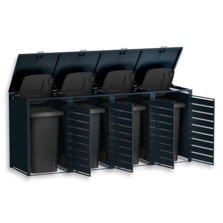 Metzler Mülltonnenbox | 4er | 240l | Anthrazit RAL 7016 | aus Stahl | mit Sichtstreifen | rostfrei & massiv | Türgriff mit Schloss