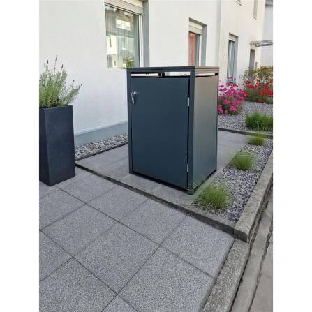 Metzler Mülltonnenbox | 1er | 240l | Anthrazit RAL 7016 | aus Stahl | rostfrei & massiv | Türgriff mit Schloss