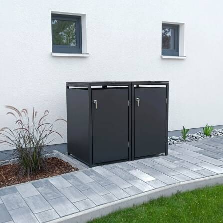 Metzler Cache-poubelles | Deux portes | Inoxydable et massif | 240l | RAL7016 Gris Anthracite mat