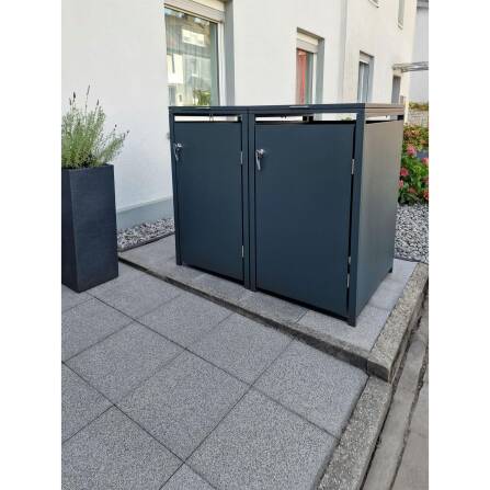 Metzler Cache-poubelles | Deux portes | Inoxydable et massif | 240l | RAL7016 Gris Anthracite mat