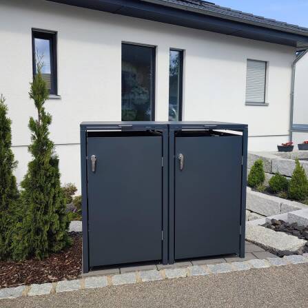 Metzler Cache-poubelles | Deux portes | Inoxydable et massif | 240l | RAL7016 Gris Anthracite mat