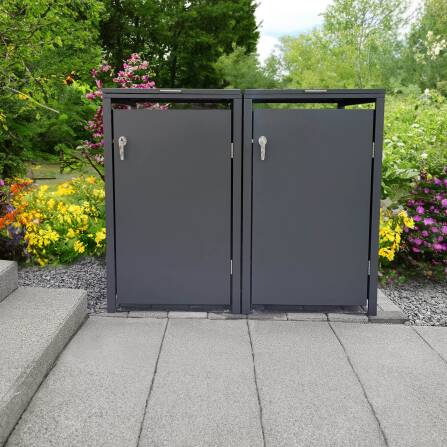 Metzler Cache-poubelles | Deux portes | Inoxydable et massif | 240l | RAL7016 Gris Anthracite mat