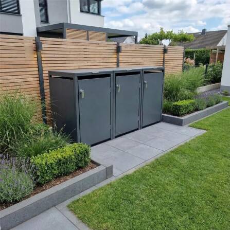 Metzler Cache-poubelles | Trois Portes | Inoxydable et massif | 240l | RAL7016 Gris Anthracite mat