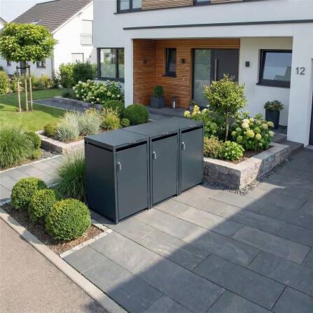 Metzler Cache-poubelles | Trois Portes | Inoxydable et massif | 240l | RAL7016 Gris Anthracite mat