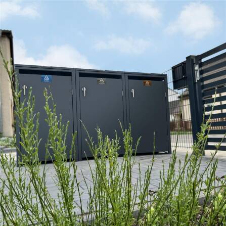 Metzler Cache-poubelles | Trois Portes | Inoxydable et massif | 240l | RAL7016 Gris Anthracite mat